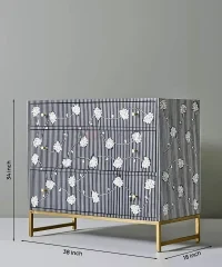 Indigo Stripe Floral Bone Inlay Chest of Drawers – Blue & White Cabinet - Image 5