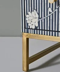 Indigo Stripe Floral Bone Inlay Chest of Drawers – Blue & White Cabinet - Image 7