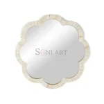 Ivory Petal Bone Inlay Scalloped Mirror – Handcrafted Decorative Wall Mirror | Bone Inlay Wall Mirror | Wall Mirror for Living Room | Soni Art