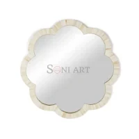 Ivory Petal Bone Inlay Scalloped Mirror – Handcrafted Decorative Wall Mirror | Bone Inlay Wall Mirror | Wall Mirror for Living Room | Soni Art