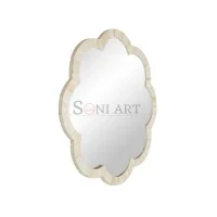 Ivory Petal Bone Inlay Scalloped Mirror – Handcrafted Decorative Wall Mirror | Bone Inlay Wall Mirror | Wall Mirror for Living Room | Soni Art