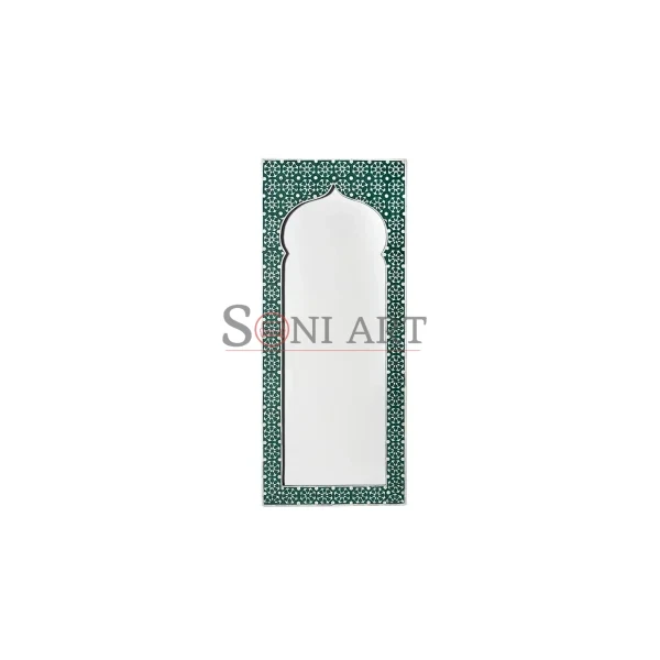 Moroccan Green Bone Inlay Arch Mirror | Bone Inlay Wall Mirror | Alhambra Wall Mirror | Soni Art