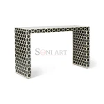 Noir Honeycomb Bone Inlay Console Table – Black & Ivory Geometric Entryway Table | Entryway Console Table | Geometric Console Table | Entryway Console Table for Living Room | Soni Art