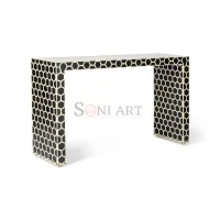 Noir Honeycomb Bone Inlay Console Table – Black & Ivory Geometric Entryway Table | Entryway Console Table | Geometric Console Table | Entryway Console Table for Living Room | Soni Art
