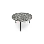 Noir Mosaic Round Bone Inlay Coffee Table – Black & White | Bone Inlay Coffee Table | Round Coffee Table | Soni Art