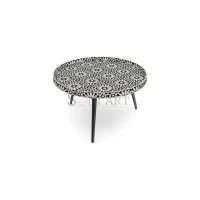 Noir Mosaic Round Bone Inlay Coffee Table – Black & White | Bone Inlay Coffee Table | Round Coffee Table | Soni Art