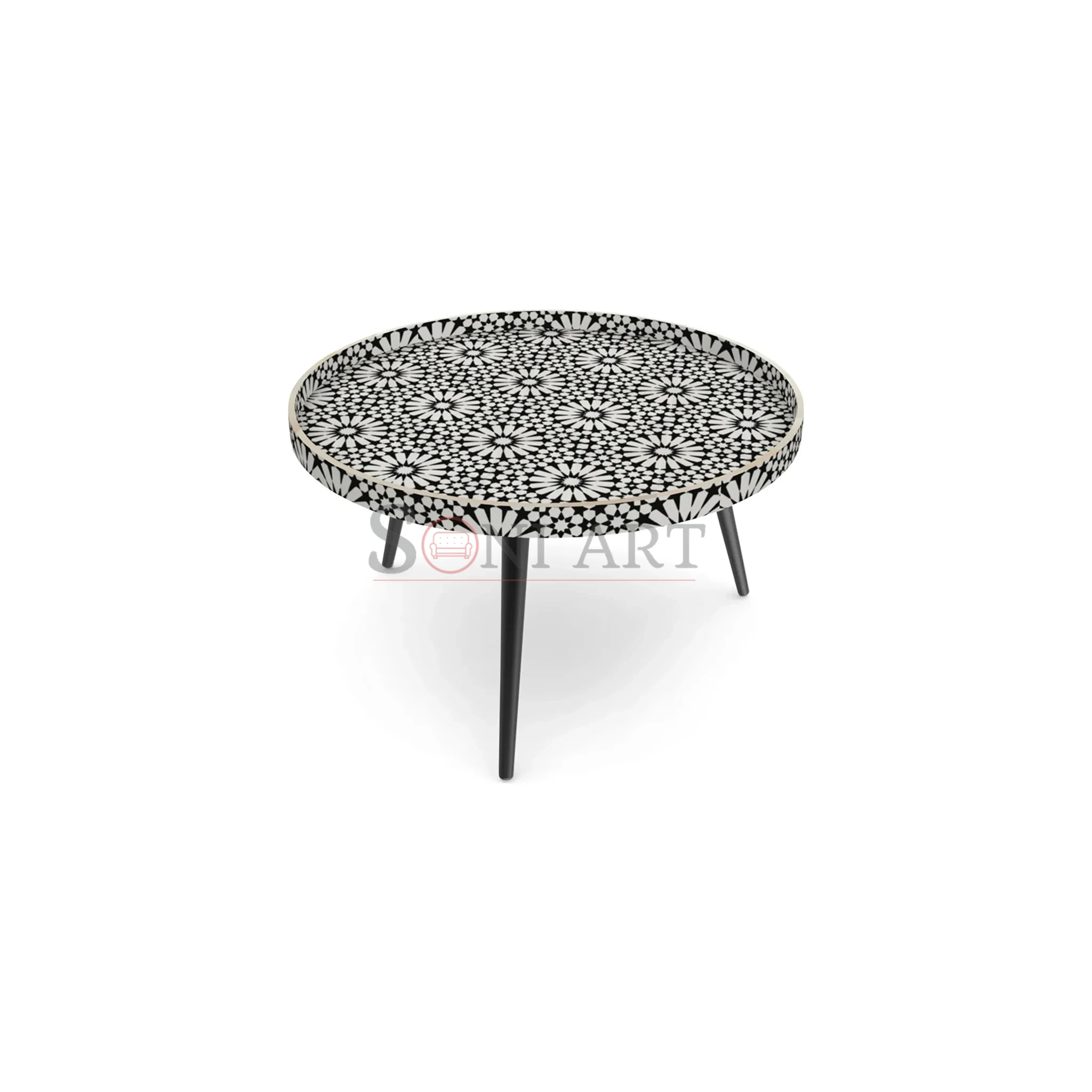 Noir Mosaic Round Bone Inlay Coffee Table – Black &Amp;Amp; White Noir Mosaic Round Bone Inlay Coffee Table – Black & White | Bone Inlay Coffee Table | Round Coffee Table | Soni Art