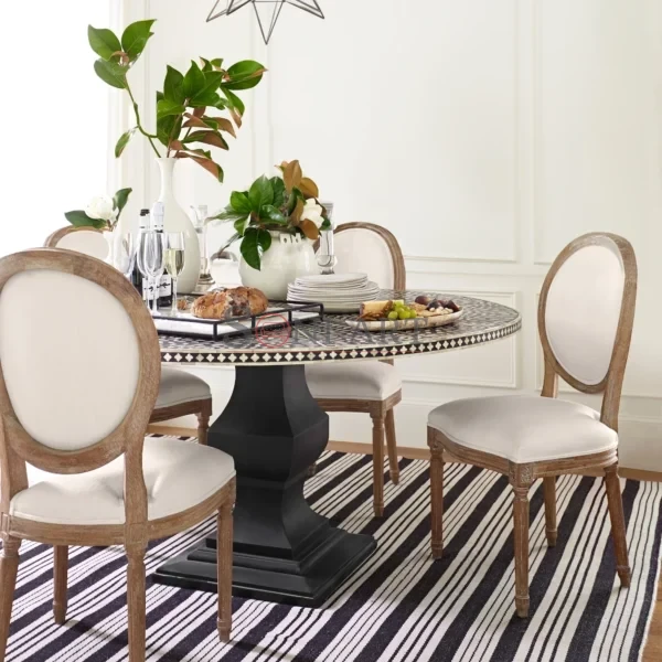 Buy Premium Solid Wood Furniture Online In India At Best Prices | Sheesham Wood Furniture Manufacturers | Soni Art Noir Royale Black Bone Inlay Round Dining Table – Luxury Pedestal Base 1 | Soni Art