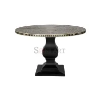 Noir Royale Black Bone Inlay Round Dining Table – Luxury Pedestal Base | Round Dining Table | Buy Bone Inlay Dining Table Online | Soni Art
