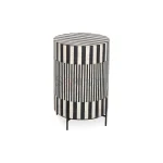 Noir Stripe Round Bone Inlay Side Table – Black & White | Round Side Tables in India | Bone Inlay Side Table | Soni Art