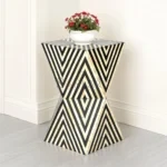 Zara Prism Black & Ivory Bone Inlay Side Table – Geometric Accent Table | Soni Art