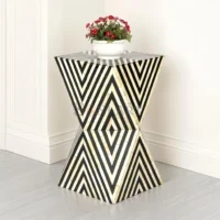 Zara Prism Black & Ivory Bone Inlay Side Table – Geometric Accent Table | Soni Art