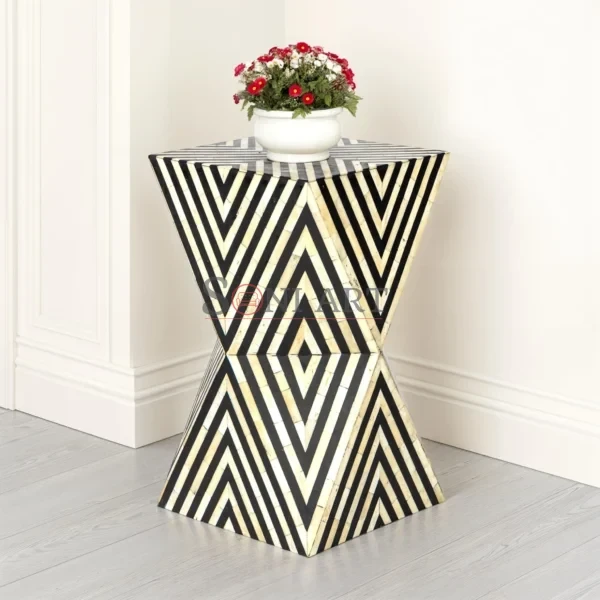 Zara Prism Black & Ivory Bone Inlay Side Table – Geometric Accent Table | Soni Art
