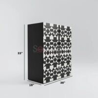 Aaryan Noir Bone Inlay Cabinet – Black & White Geometric Luxury Storage Unit - Image 4