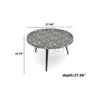 Noir Mosaic Round Bone Inlay Coffee Table – Black & White - Image 2