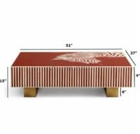 Rudra Crimson Bone Inlay Coffee Table in Red with Stripe Detailing & Artistic Motif - Image 3