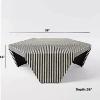 TriVista Striped Bone Inlay Designer Coffee Table Living Room - Image 3