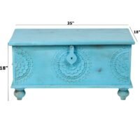 Laurel Blue Color Wooden Hand Carved Trunk - Image 3