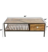 Rosine Industrial Solid Wooden Coffee Table 40x20x16" - Image 3