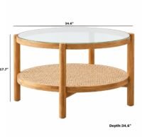 Natsuki Solid Wood Coffee Table Fluted Glass Top with Cane Shelf Soni Art - Image 3