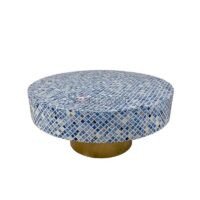 Azure Lattice Bone Inlay Round Coffee Table with Brass Base - Image 2