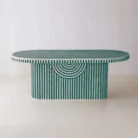 Emerald Arc Bone Inlay Dining Table | Emerald Arc Bone Inlay Oval Dining Table – Handcrafted Statement Dining Furniture | Green Bone Inlay Dining Table | Oval Luxury Dining Table India | Bone Inlay Furniture