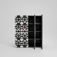 Aaryan Noir Bone Inlay Cabinet – Black & White Geometric Luxury Storage Unit - Image 2