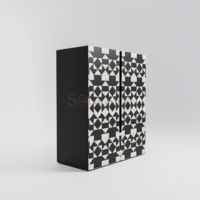 Aaryan Noir Bone Inlay Cabinet – Black & White Geometric Luxury Storage Unit - Image 3