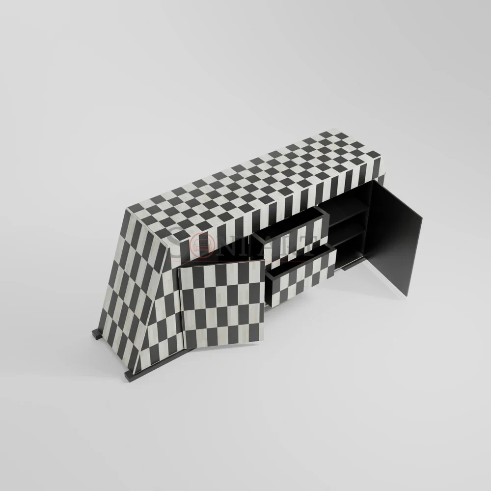 Monochrome Prism Bone Inlay Console Table 1 | Soni Art