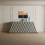 Monochrome Prism Bone Inlay Console Table | Entryway Console Table for Living Room | Solid Wood Console Table | Soni Art