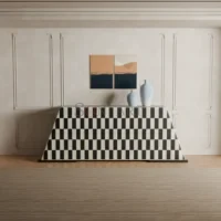 Monochrome Prism Bone Inlay Console Table | Entryway Console Table for Living Room | Solid Wood Console Table | Soni Art