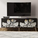 Noir Botanica Bone Inlay TV Console | Bone Inlay TV Unit | Bone Inlay Furniture | Soni Art