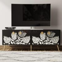 Noir Botanica Bone Inlay TV Console | Bone Inlay TV Unit | Bone Inlay Furniture | Soni Art