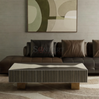Noir Wave Bone Inlay Coffee Table - Handcrafted Black & Ivory Designer Center Table - Image 3