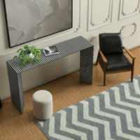 Bohemian Bone Inlay Console Table – Black Geometric Stripe Luxury Entryway Table - Image 2