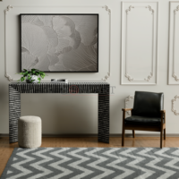 Bohemian Bone Inlay Console Table – Black Geometric Stripe Luxury Entryway Table - Image 3