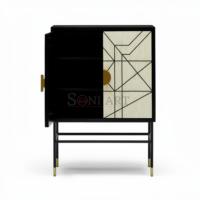 Aurelia Linea Bone Inlay Cabinet – Black & Ivory Geometric Luxury Accent Cabinet - Image 3