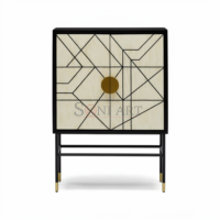 Orion Linea Bone Inlay Cabinet – Black & Ivory Geometric Luxury Accent Cabinet | Bone Inlay Cabinet for Living Room | Storage Cabinet for Home | Soni Art