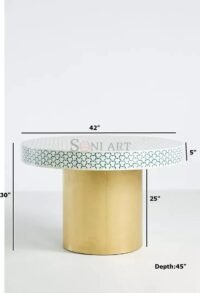 Triangu Bone Inlay Round Shape Dining Table Wooden Brass Base - Image 3