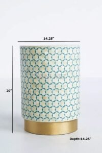 Triangu Bone Inlay Round Shape Side Table Green and White Color Living Room - Image 3