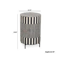 Noir Stripe Round Cylindrical Bone Inlay Side Table – Black & White - Image 2