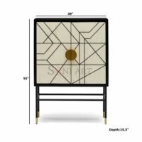 Aurelia Linea Bone Inlay Cabinet – Black & Ivory Geometric Luxury Accent Cabinet - Image 3