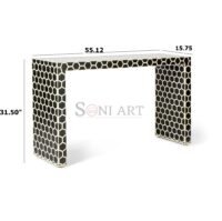 Hexahive Bone Inlay Console Table – Black & Ivory Geometric Entryway Console Table - Image 2