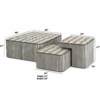 Grid Bone Inlay Nesting Coffee Table Set – Black & Ivory Geometric Design (Set of 3) - Image 3