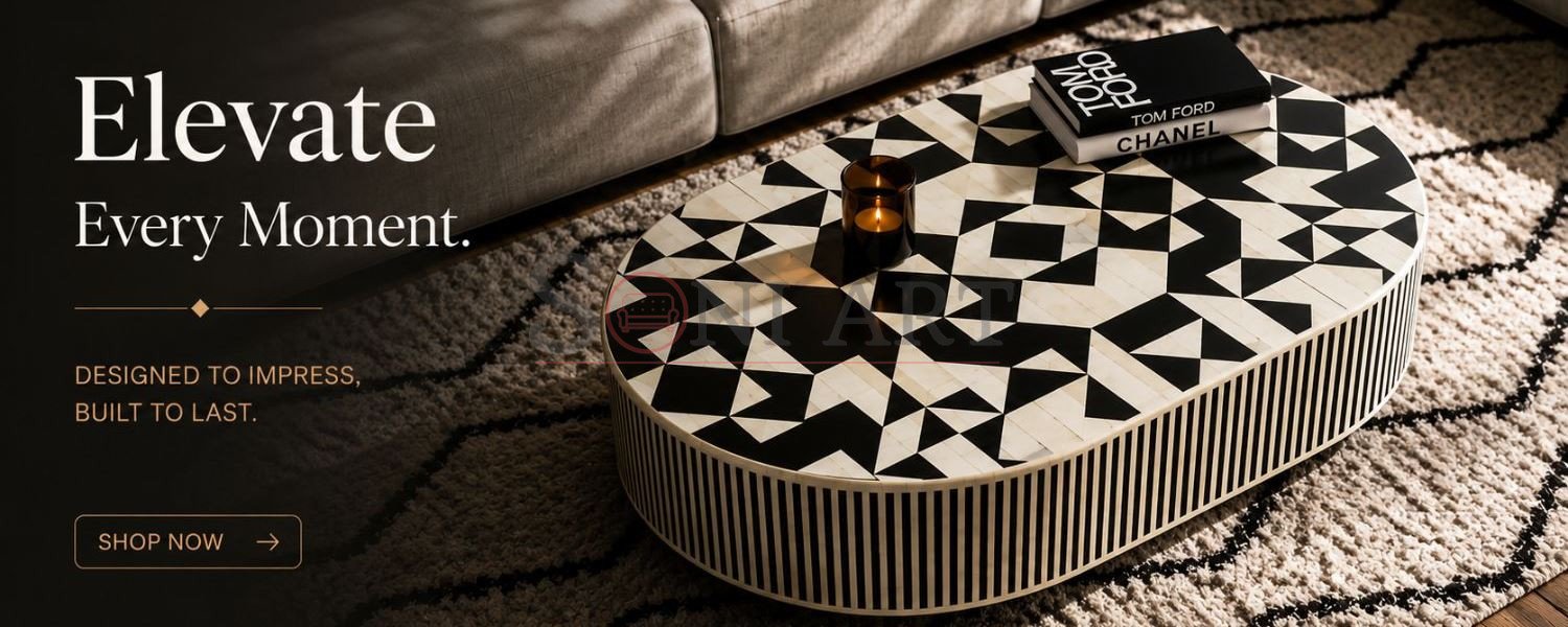 Buy Premium Solid Wood Furniture Online In India At Best Prices | Sheesham Wood Furniture Manufacturers | Soni Art Bone Inlay Coffee Table - Premium Bone Inlay & MOP Furniture Banner & Sale at Soni Art - Premium Solid Wood Furniture Online