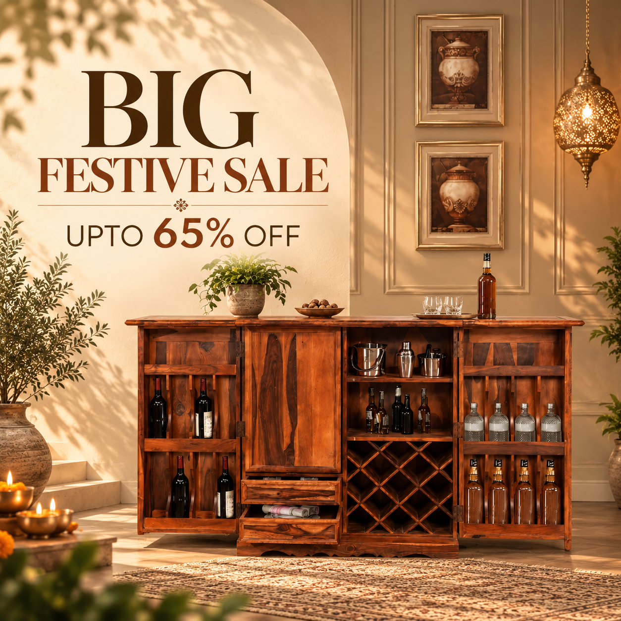 Buy Premium Solid Wood Furniture Online In India At Best Prices | Sheesham Wood Furniture Manufacturers | Soni Art Big Festive Sale at Soni Art Upto 65 Off On all orders Mobile Banner | Soni Art