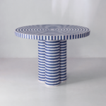 Blue and White Striped Bone Inlay Round Dining Table