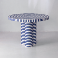 Blue and White Striped Bone Inlay Round Dining Table