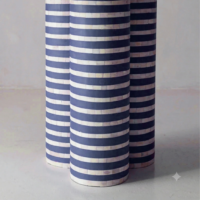 Blue and White Striped Bone Inlay Round Dining Table - Image 3