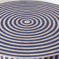 Blue and White Striped Bone Inlay Round Dining Table - Image 2
